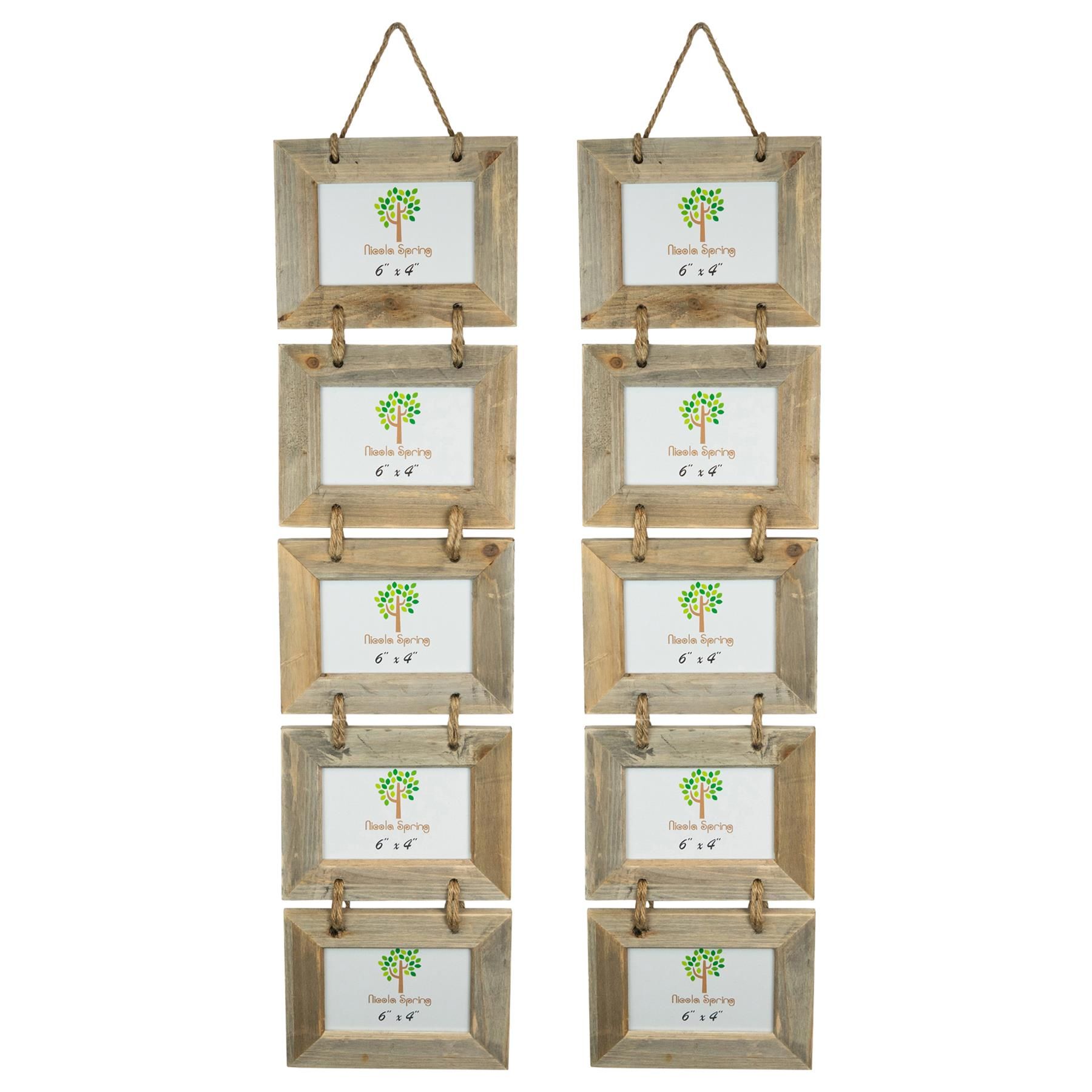 Nicola Spring Rustic Wooden Hanging 5 Photo Frames - 6 x 4" - Pack of 2 in Natural
