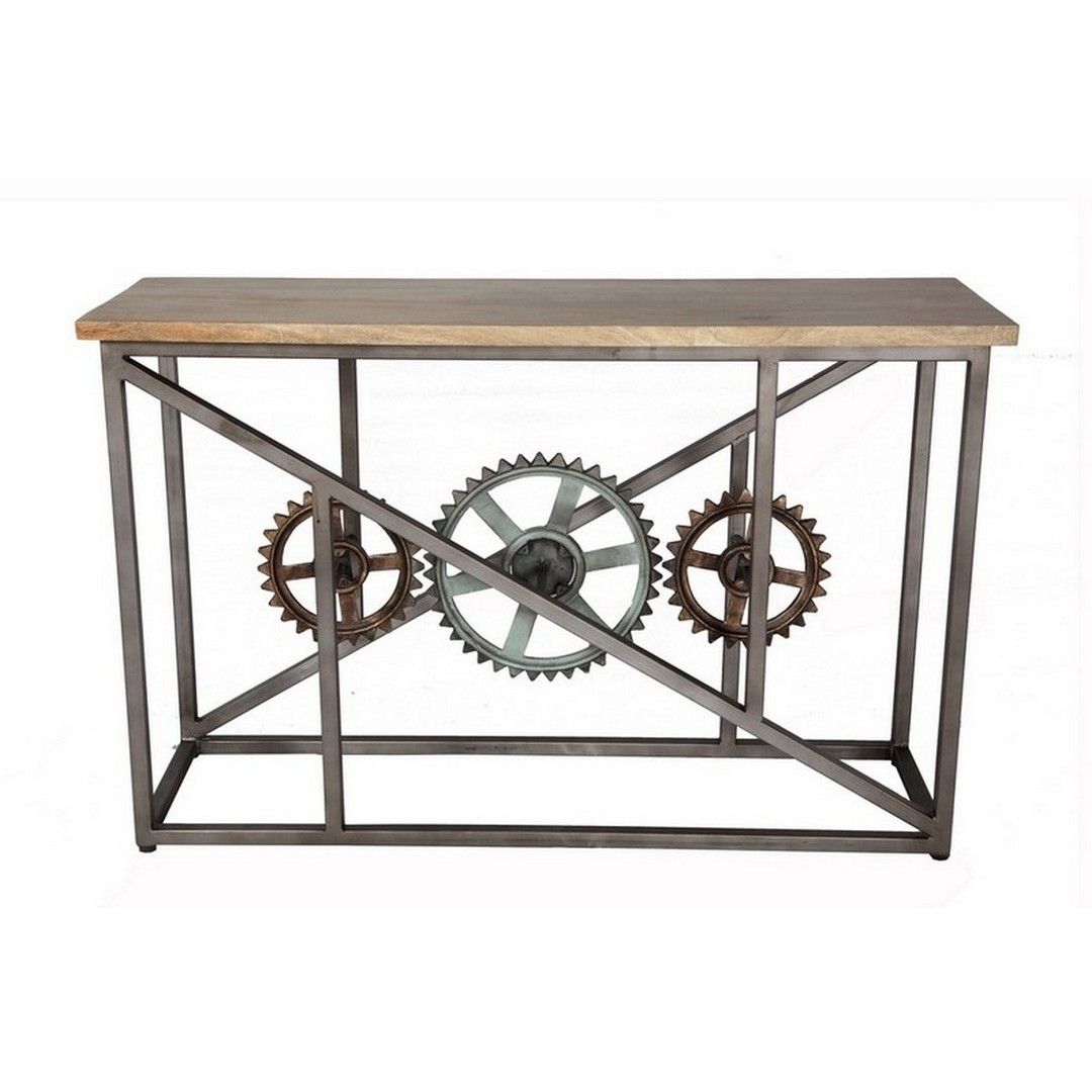 Indian Hub Evoke Console with Wheels - Metal/Wood - L40 x W120 x H80 cm in Brown