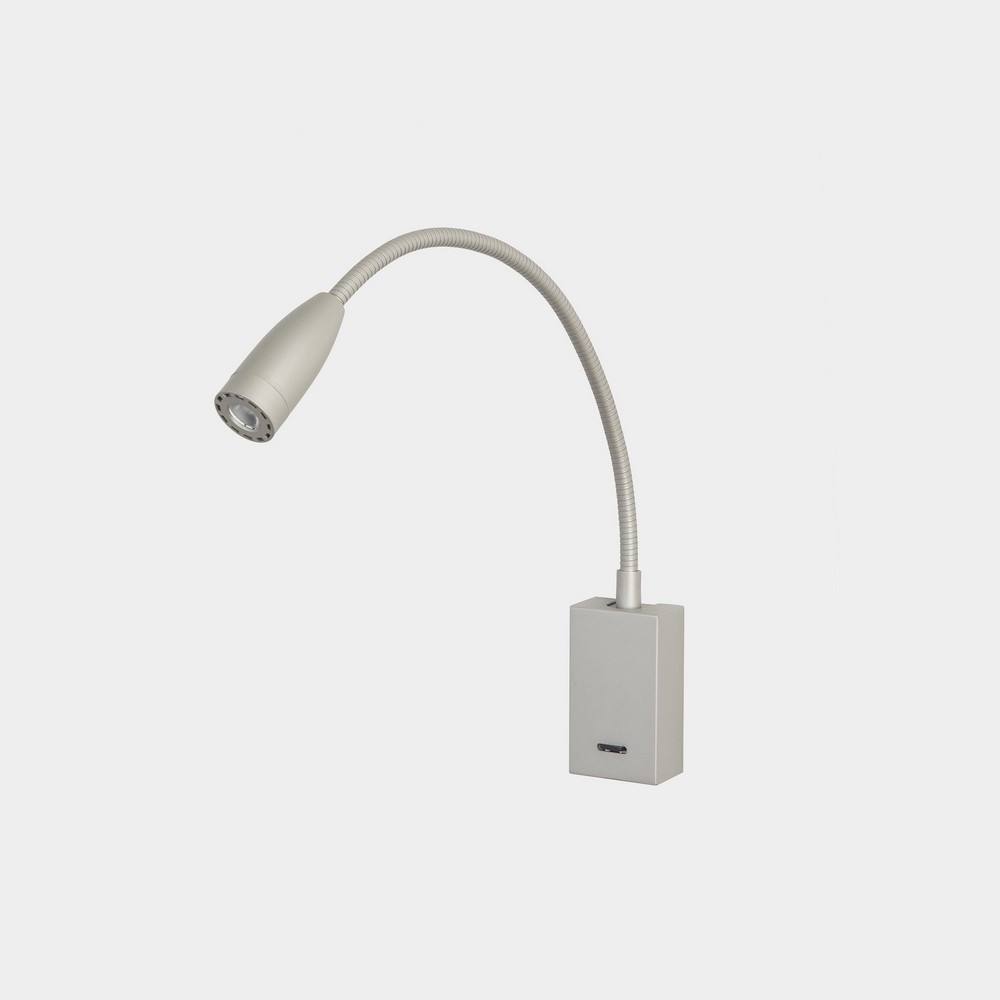 Netlighting Bed Rectangular LED Reading Light Adjustable Arm Nickel IP20 2.2W in Grey