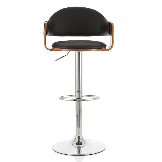 Emden Bar Stool In Walnut And Black PU With Chrome Base