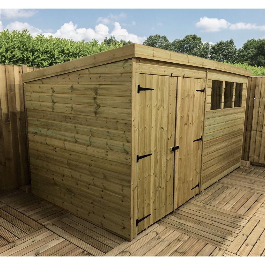 Marlborough 12 x 5 Pressure Treated Pent Garden Shed with Double Doors in Natural 5