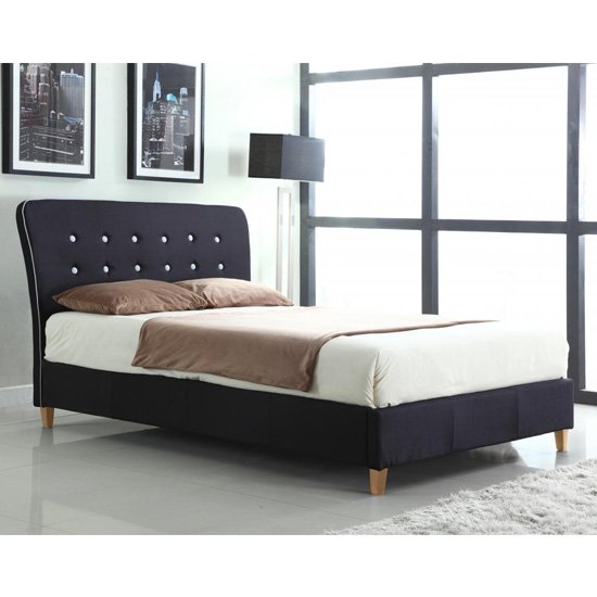 Nina Linen Fabric Double Bed In Black With White Piping