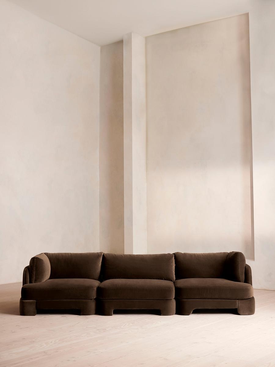 Odell Modular Sofa, Four Seater, Velvet, Chocolate