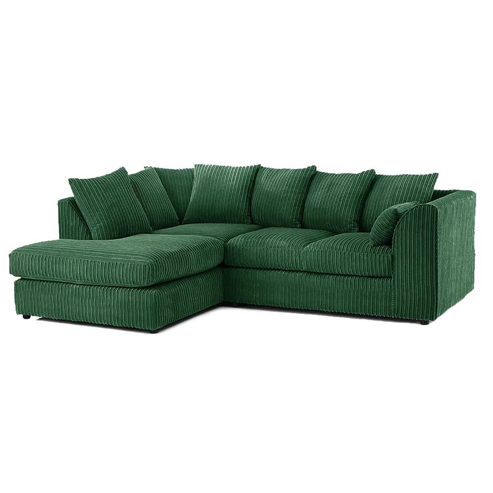 Bliss Furniture Left Hand L Shape Scatter Back Corner Sofa in Green Jumbo Cord Fabric