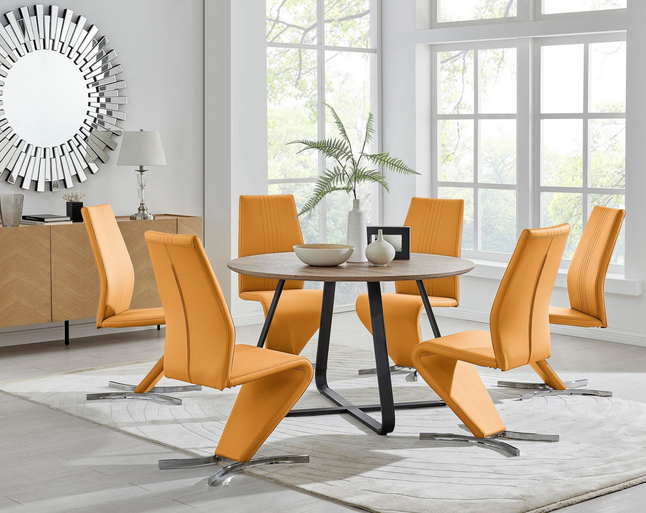 FurnitureboxUK Santorini Brown Wood Effect Dining Table & 6 Willow Chairs in Mustard