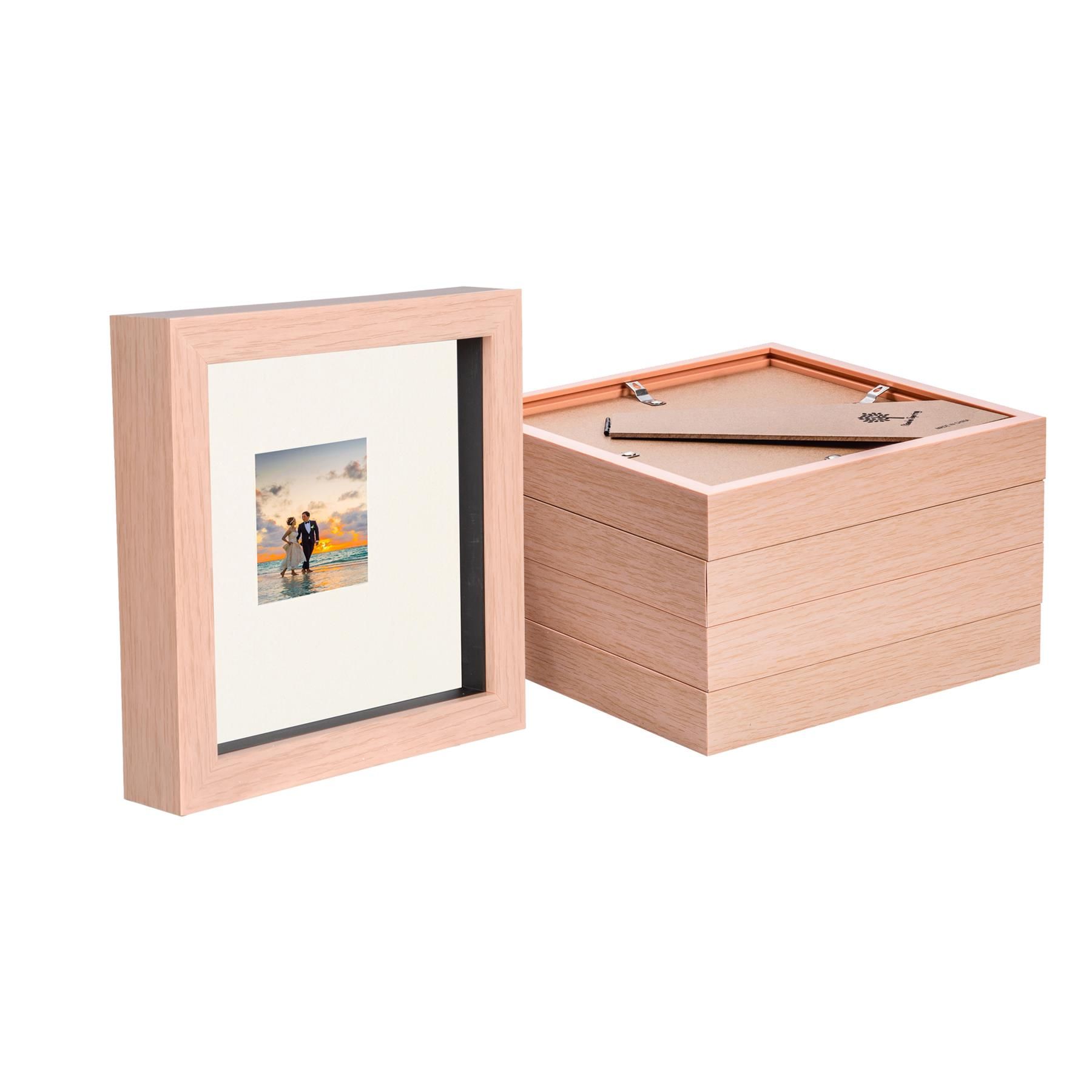 Nicola Spring 6" x 6" 3D Box Photo Frames - 2" x 2" Mount - Light Brown - Pack of 5 in Ivory