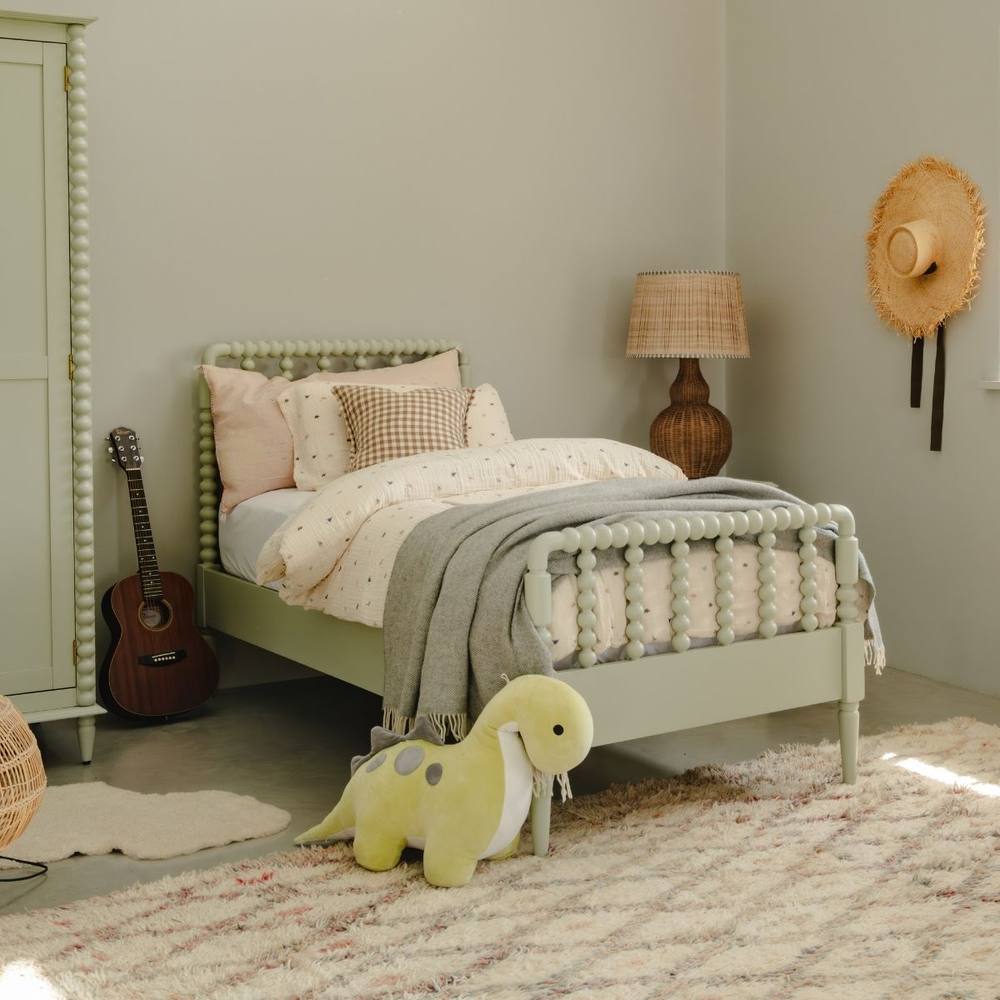 Statement Furniture Cromwell 3ft Wooden Bed Frame with Bobbin Design Head & Footboards in Light Green