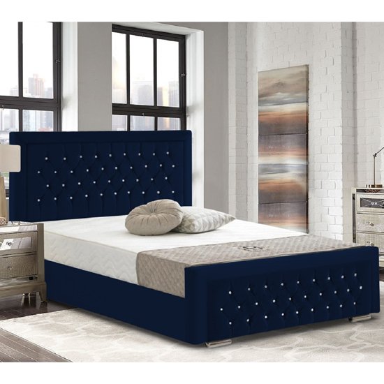 Lajatico Plush Velvet Upholstered Super King Size Bed In Blue