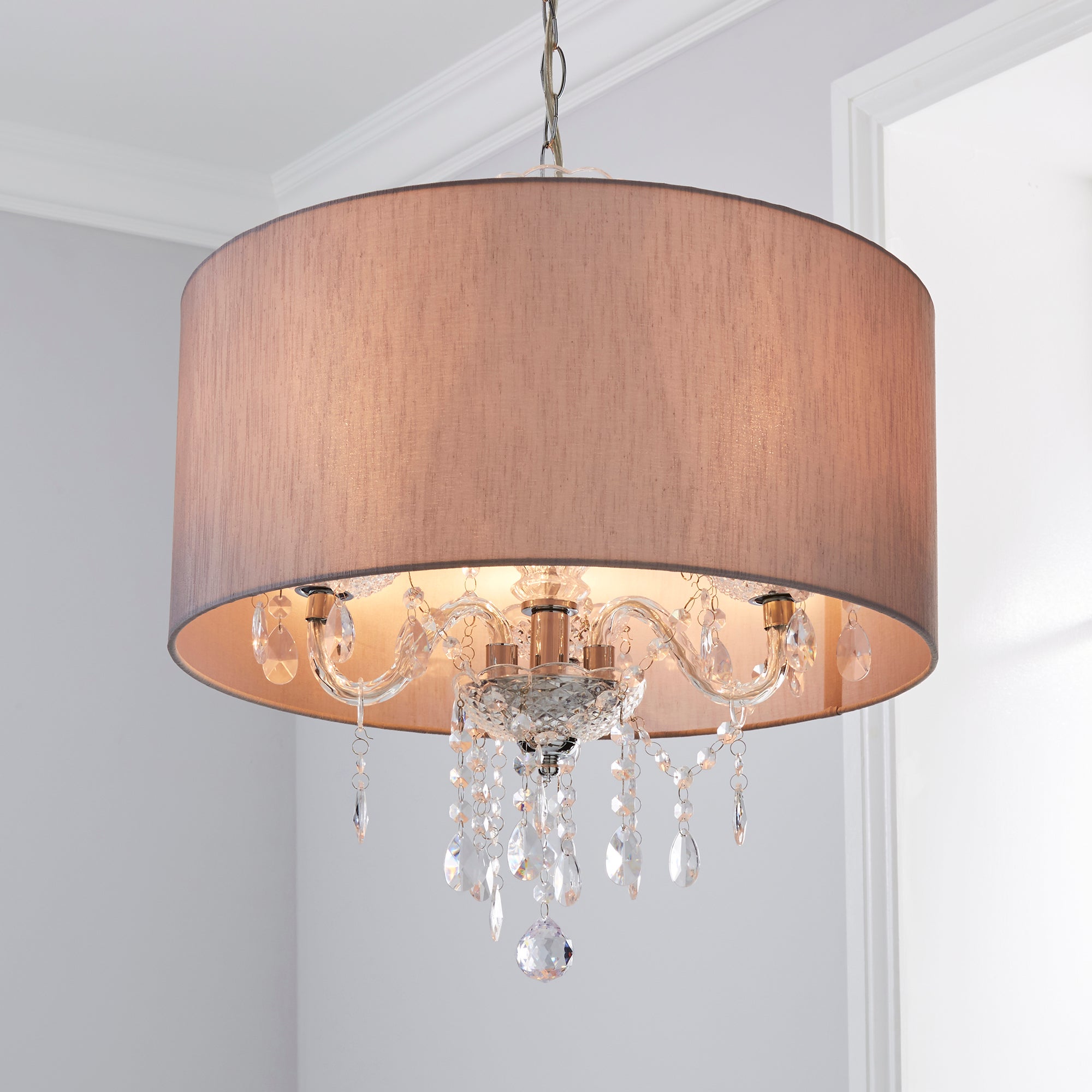 Livia 3 Light Jewel Shaded Grey Chandelier Silver