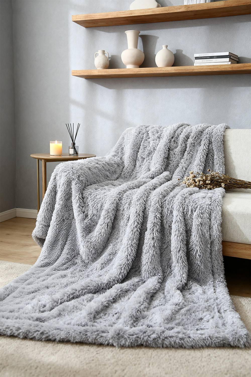 Living and Home 130x160cm Reversible Coral Fleece Blanket Throw for Sofas & Bed in Grey