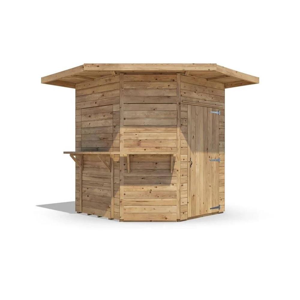 Dunster House Corner Hangover Garden Bar Shed 2.4m x 2.4m Pressure Treated in Brown