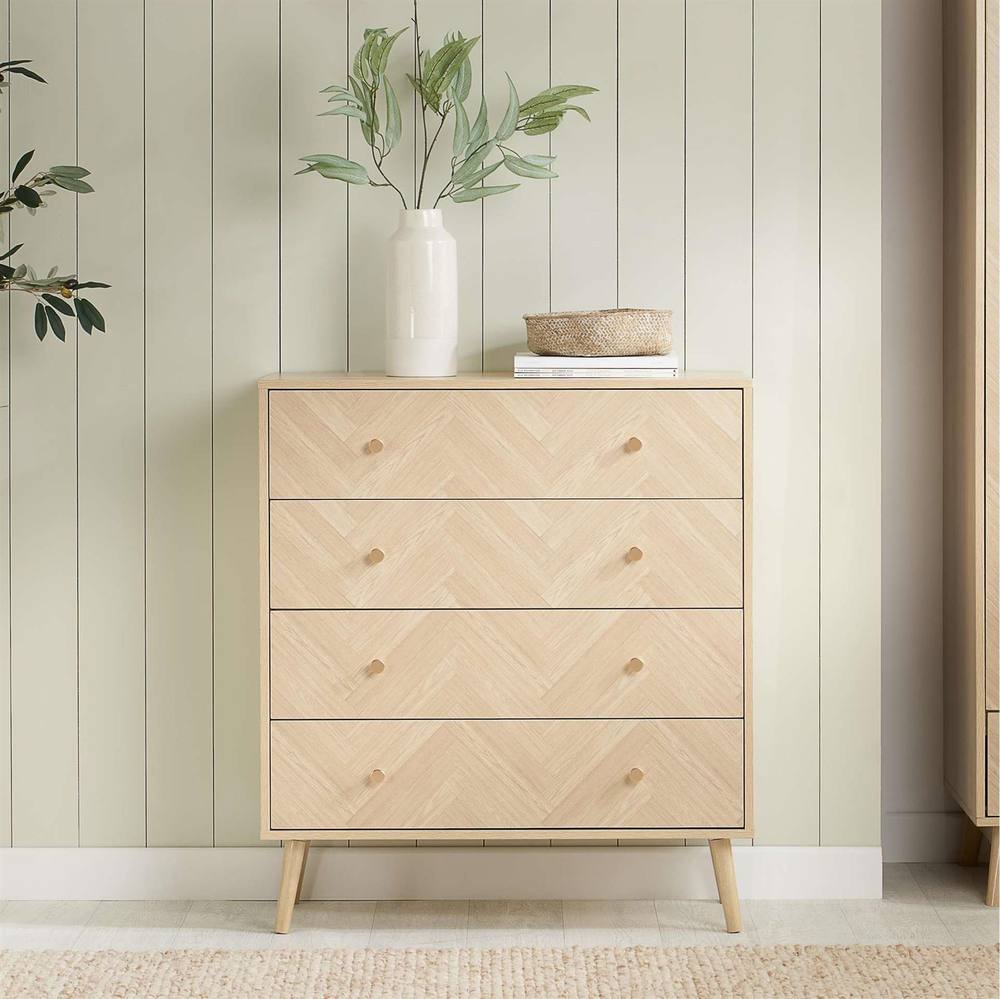 Birlea 4 Drawer Oak Brown Wooden Chest Herringford in Light Oak