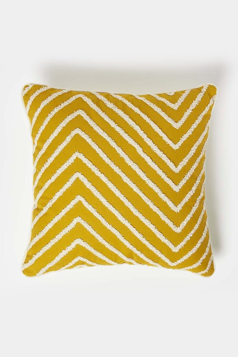 Homescapes Mustard Yellow Tufted Cotton Cushion