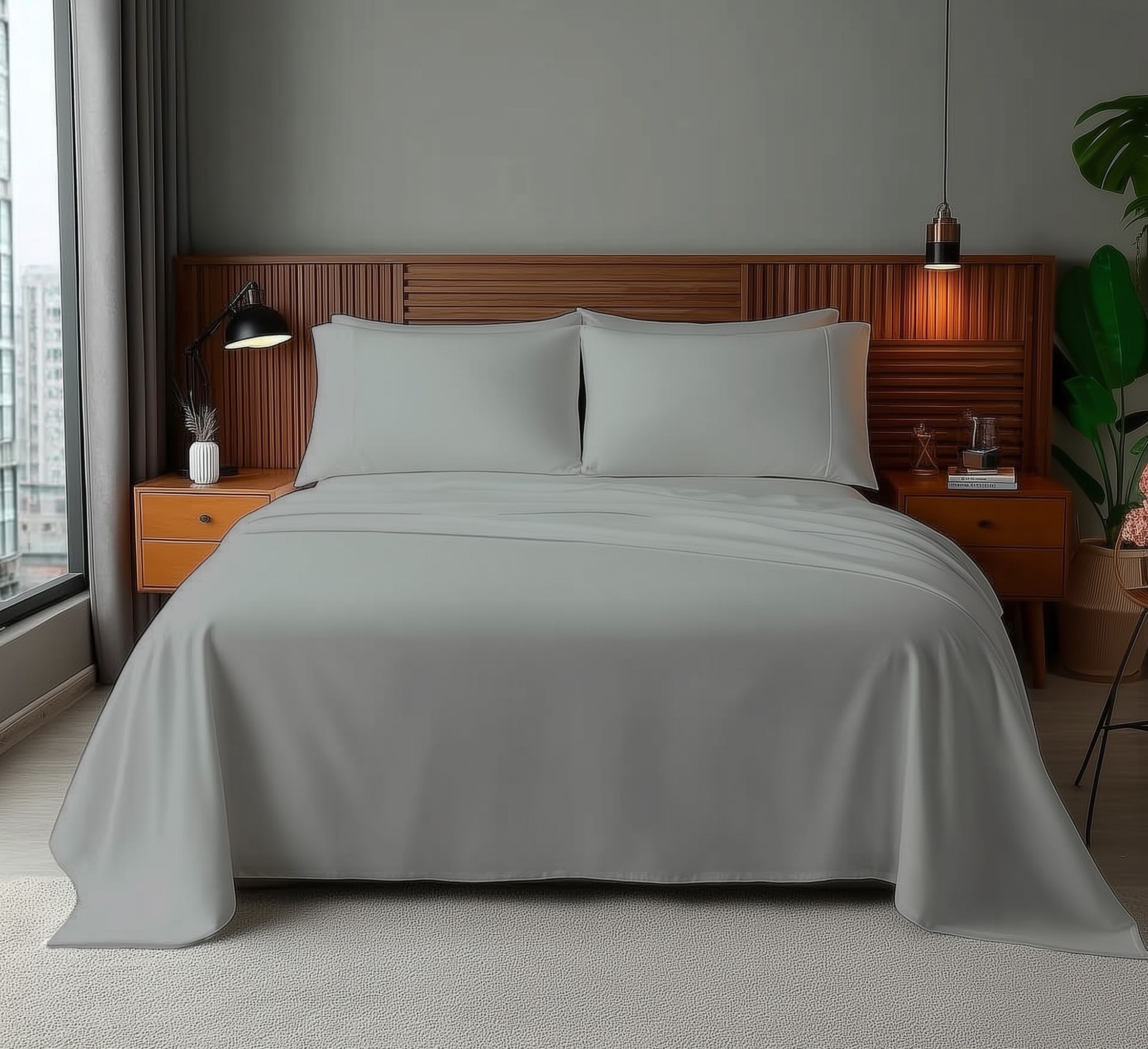 Snug City Microfibre Soft Touch Flat Sheet Plain Dyed Bed Linen in Silver