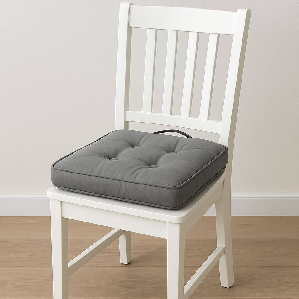 Homes-Linen Booster Seat Cushion Pad 45x45cm Thick Cotton Filled Chair Cushion in Grey