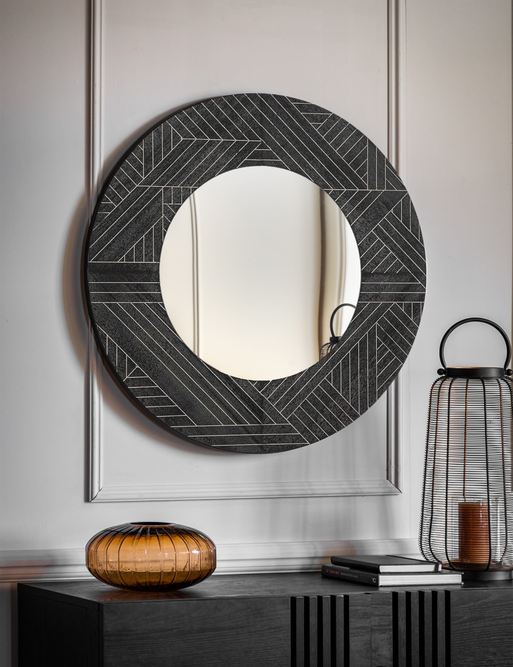 Gallery Direct Kakuda Large Round Wall Mirror Black
