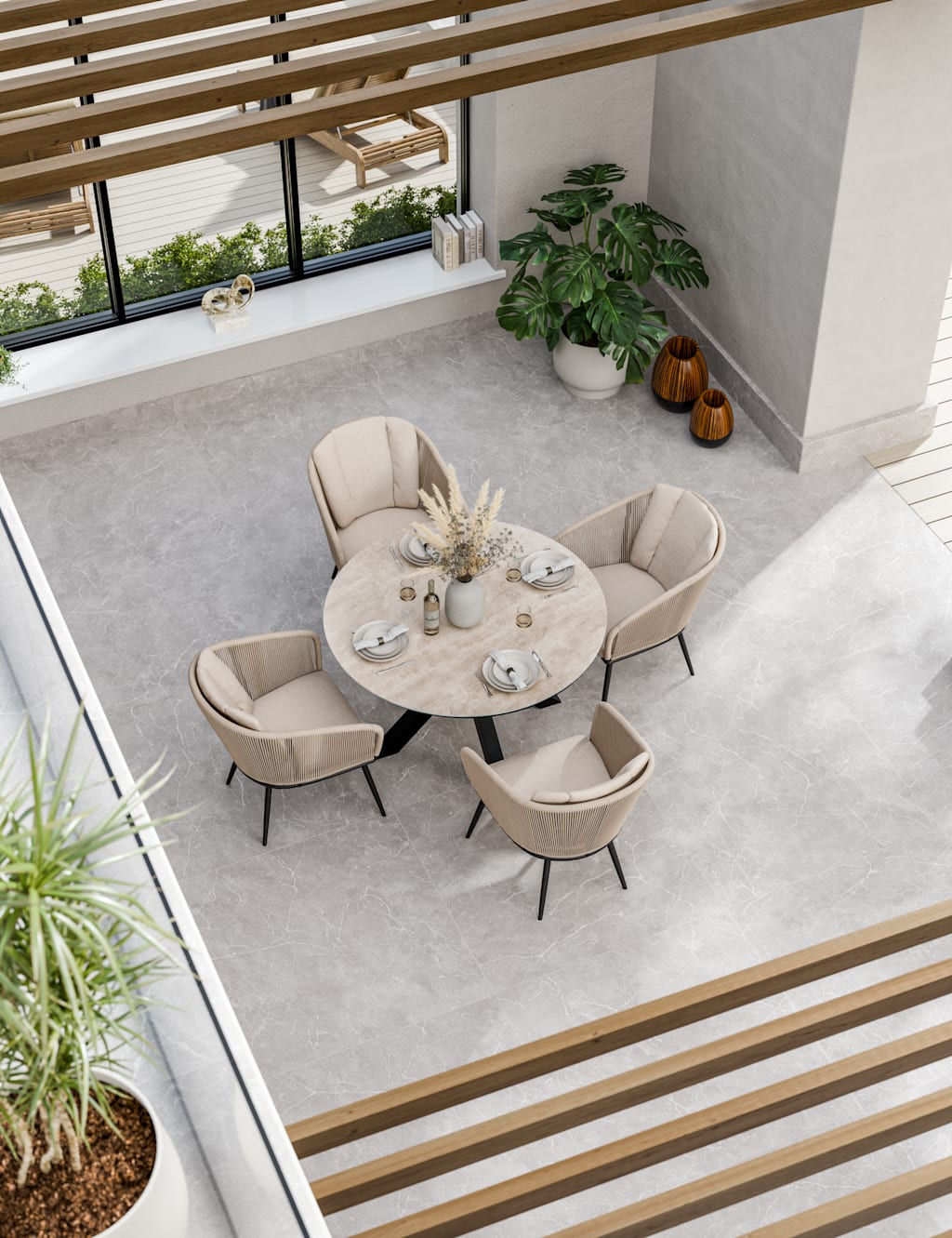 Royalcraft Bali 4 Seater Dining Set Beige Mix