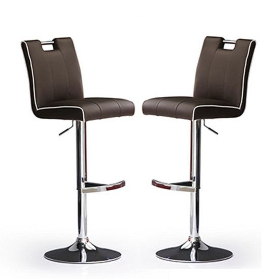 Casta Bar Stools In Brown Faux Leather in A Pair