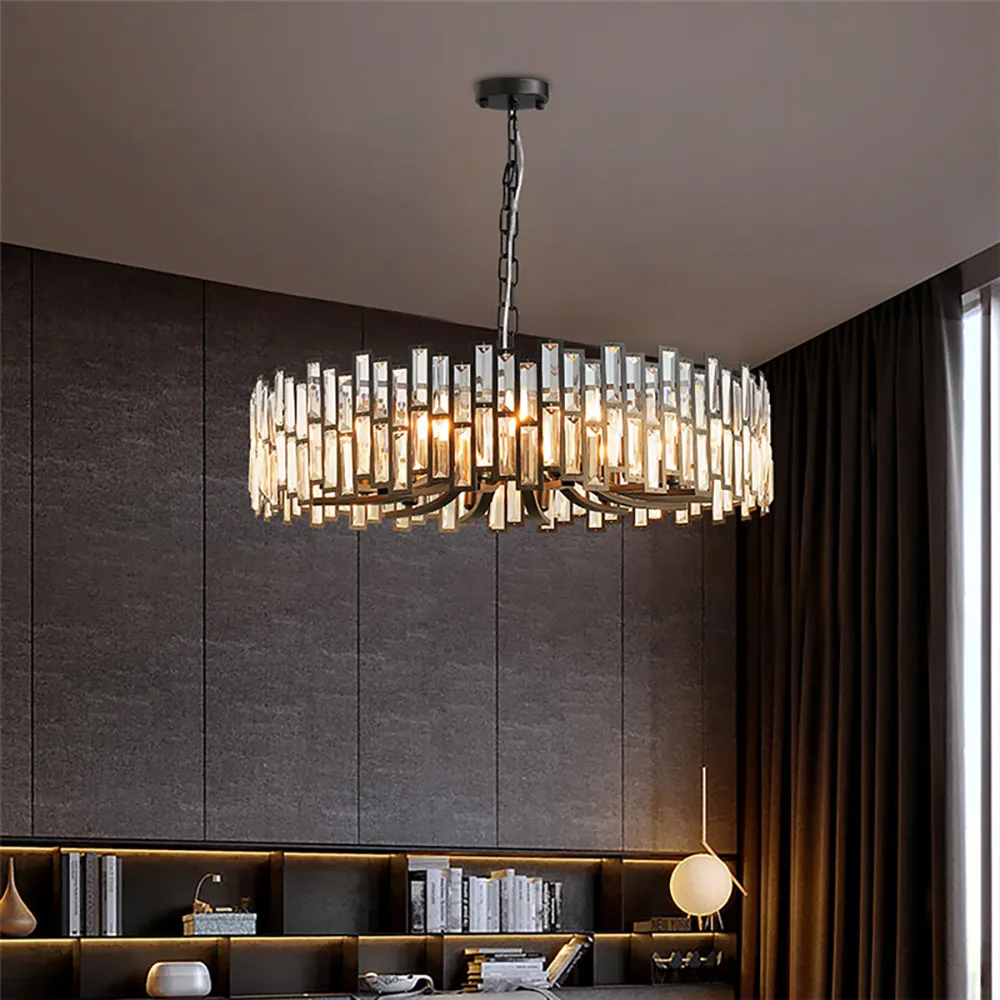 Clyvra Modern Geometric Crystal Chandelier 14-Light with Adjustable Chain in Black