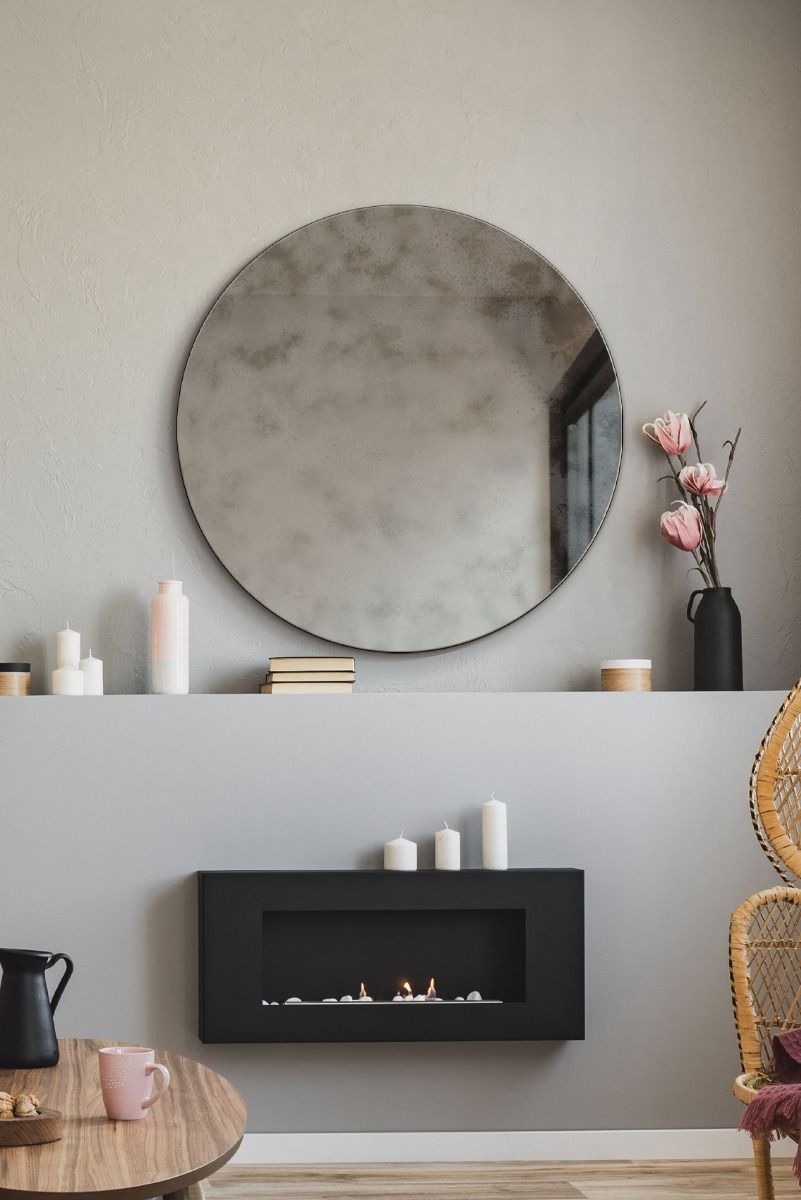 MirrorOutlet Round Circular Antiqued Mirror with Polished Edge 24" X 24" (60x60CM) in Silver