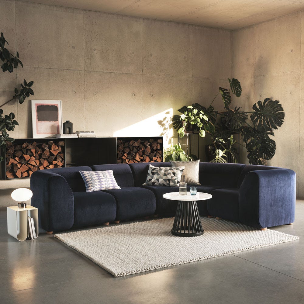 Heal's Lilli Left Hand Facing Curved Corner Sofa Smart Velvet Pebble Natural Beech Feet 3