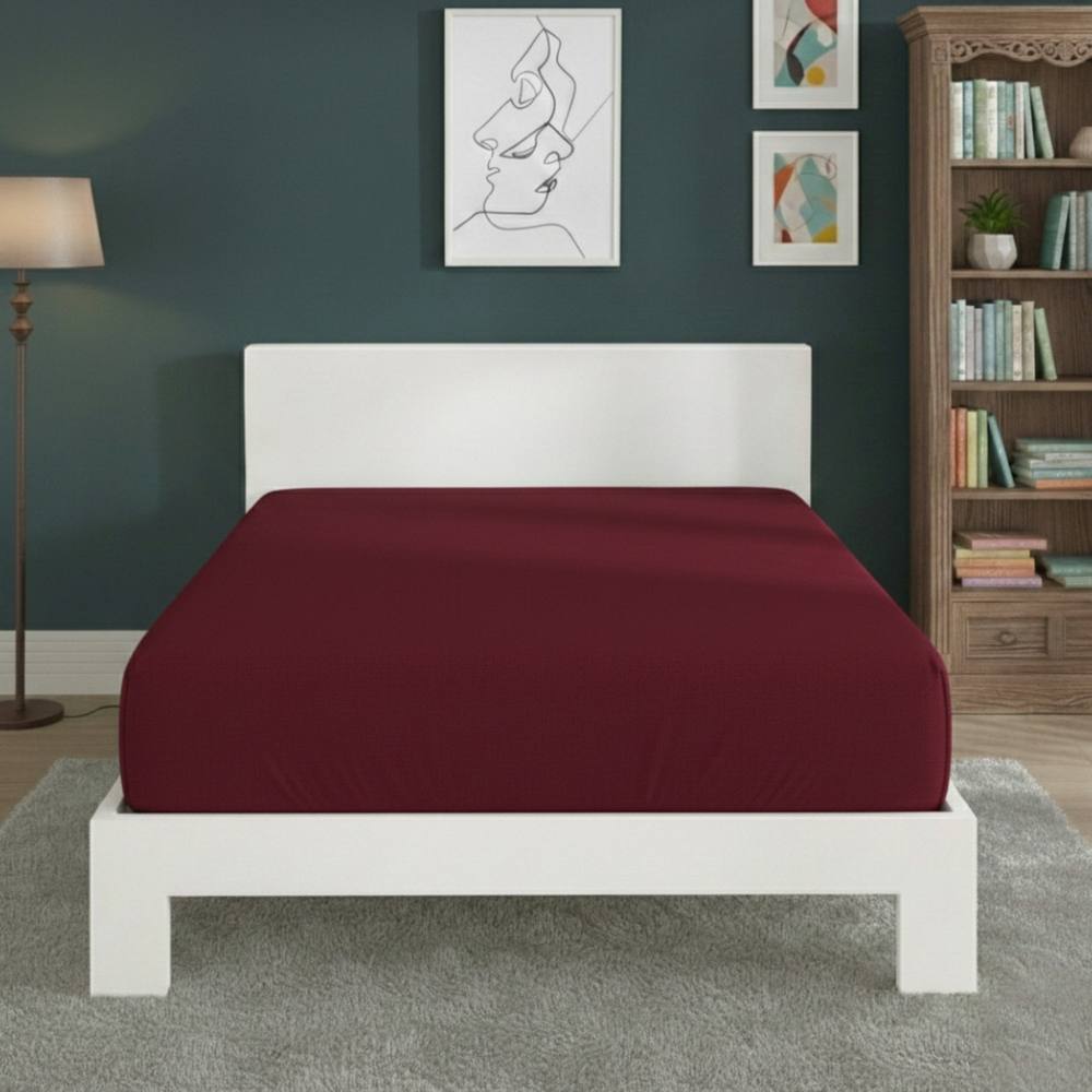 Snug City Polycotton Fitted Sheet Extra Deep 40cm Skirt Easy Care in Wine