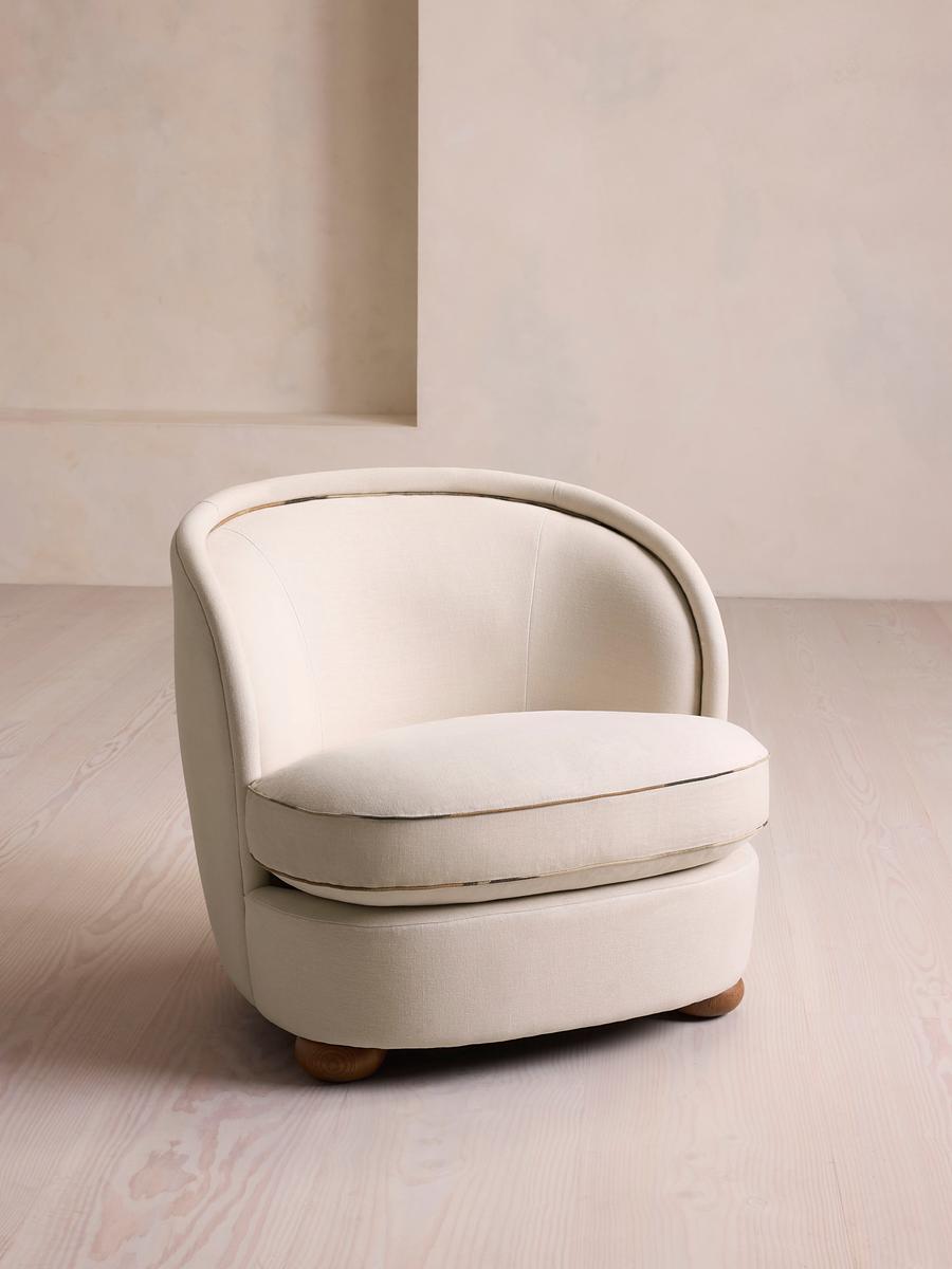 Blair Tub Armchair, Natural Linen, Floral Ikat Trim