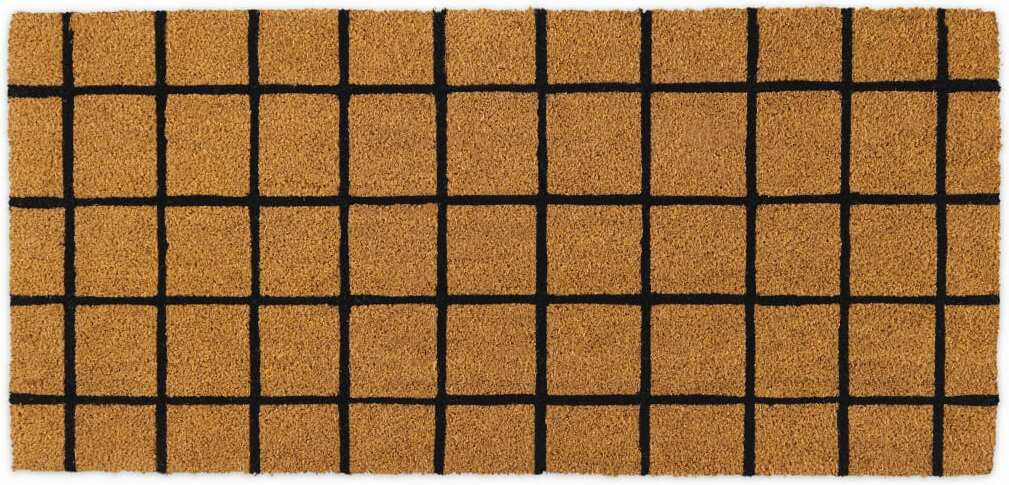 Roel Coir Doormat, Extra Long 50 x 110cm, Natural & Black Grid