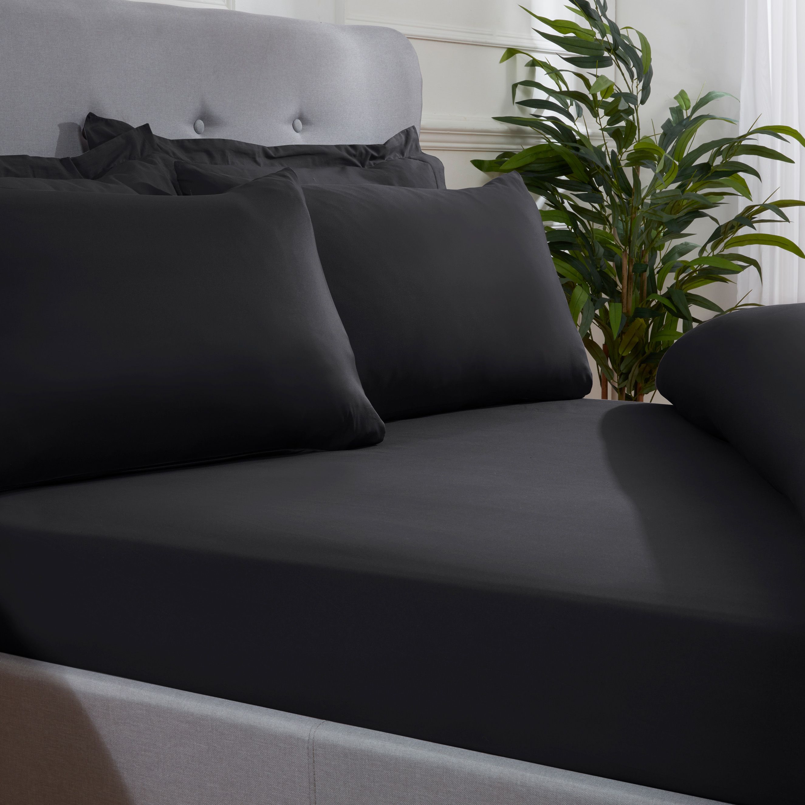 Smart Living Super Soft Microfibre Plain Dye Warm Cosy Bed Linen 32cm Fitted Sheet in Black
