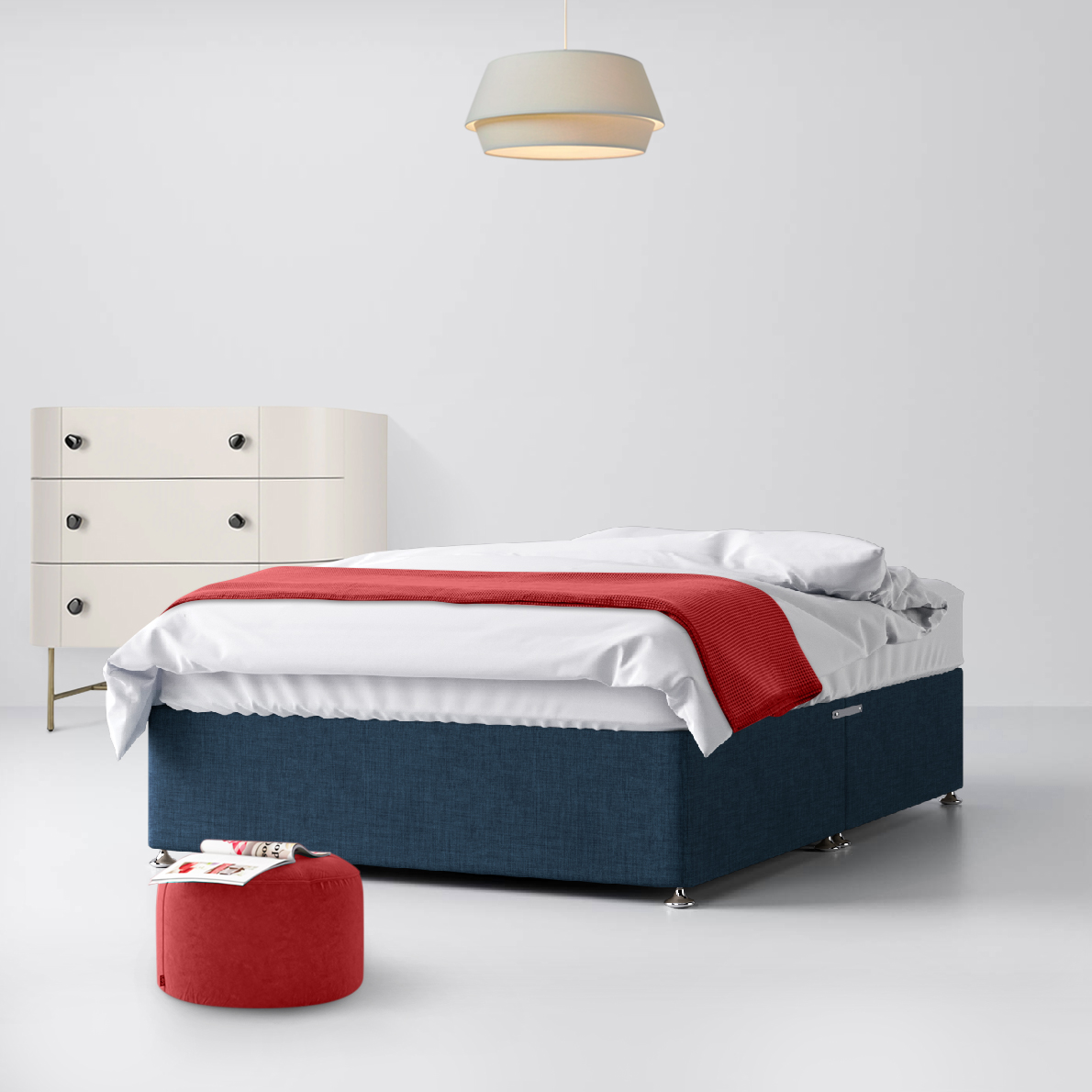 Classic Midnight Blue Fabric No Drawer Divan Bed - 2ft6 Small Single