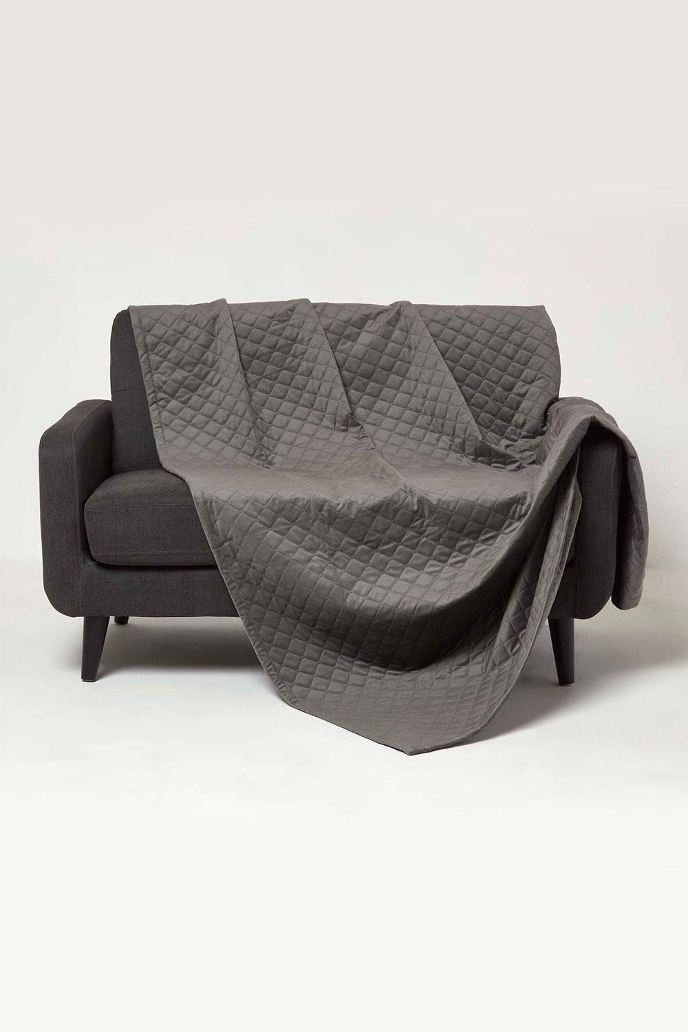 Homescapes Diamond Quilted Velvet Throw in Grey