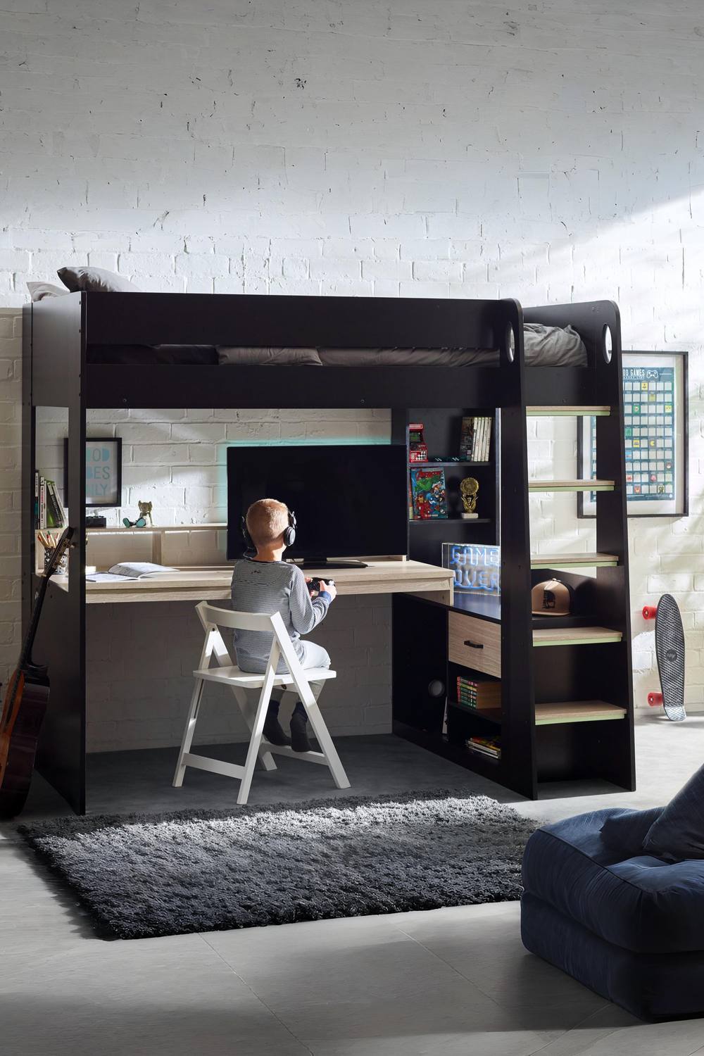 Julian Bowen Blaze Gaming Highsleeper Loft Bed with Desk in Black