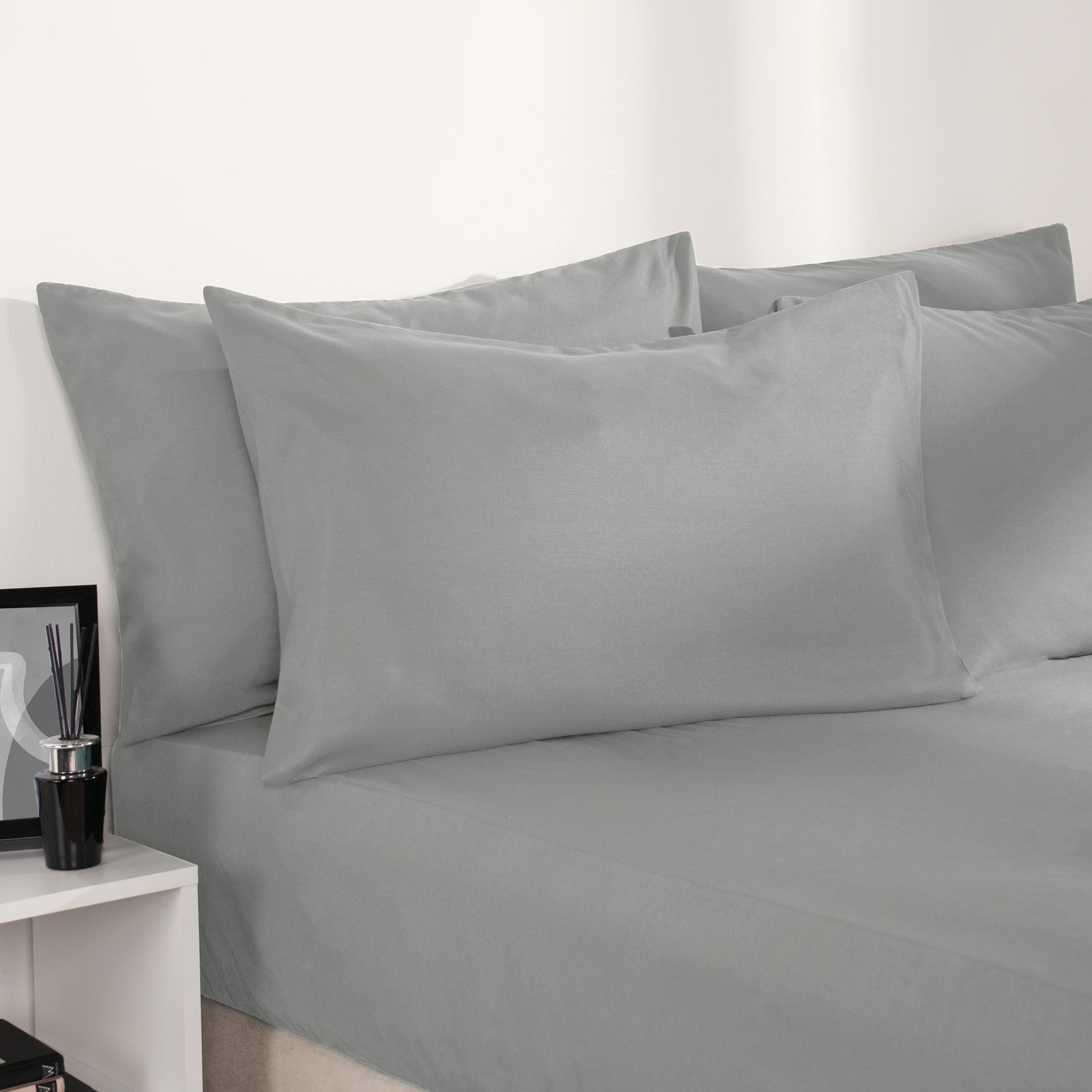 OHS Plain Dyed Non-Iron Fitted Bed Sheet in Mid Grey | Size: King Fitted