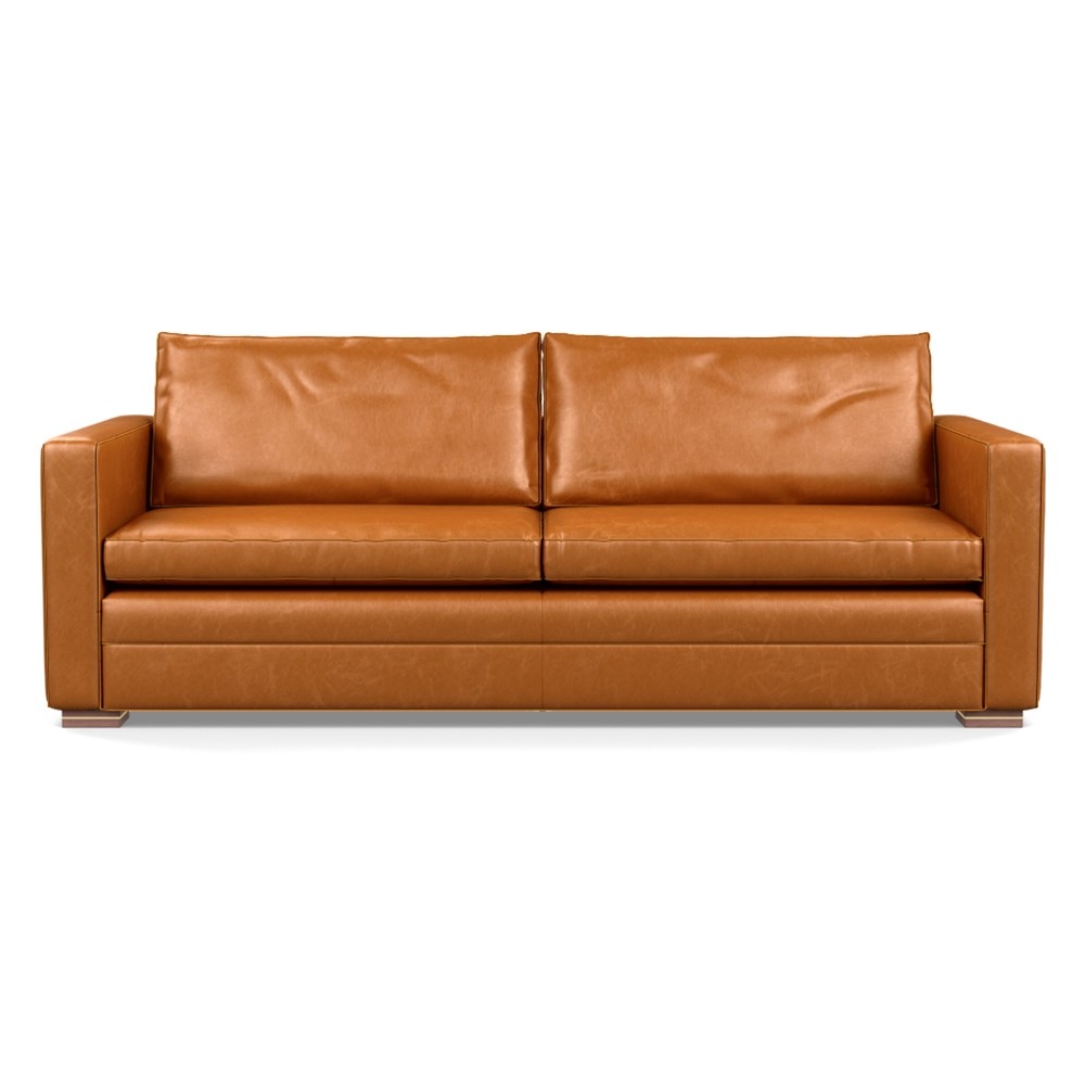 Heal's Palermo 4 Seater Sofa Stonewash Leather Toffee 277 Brass and Walnut