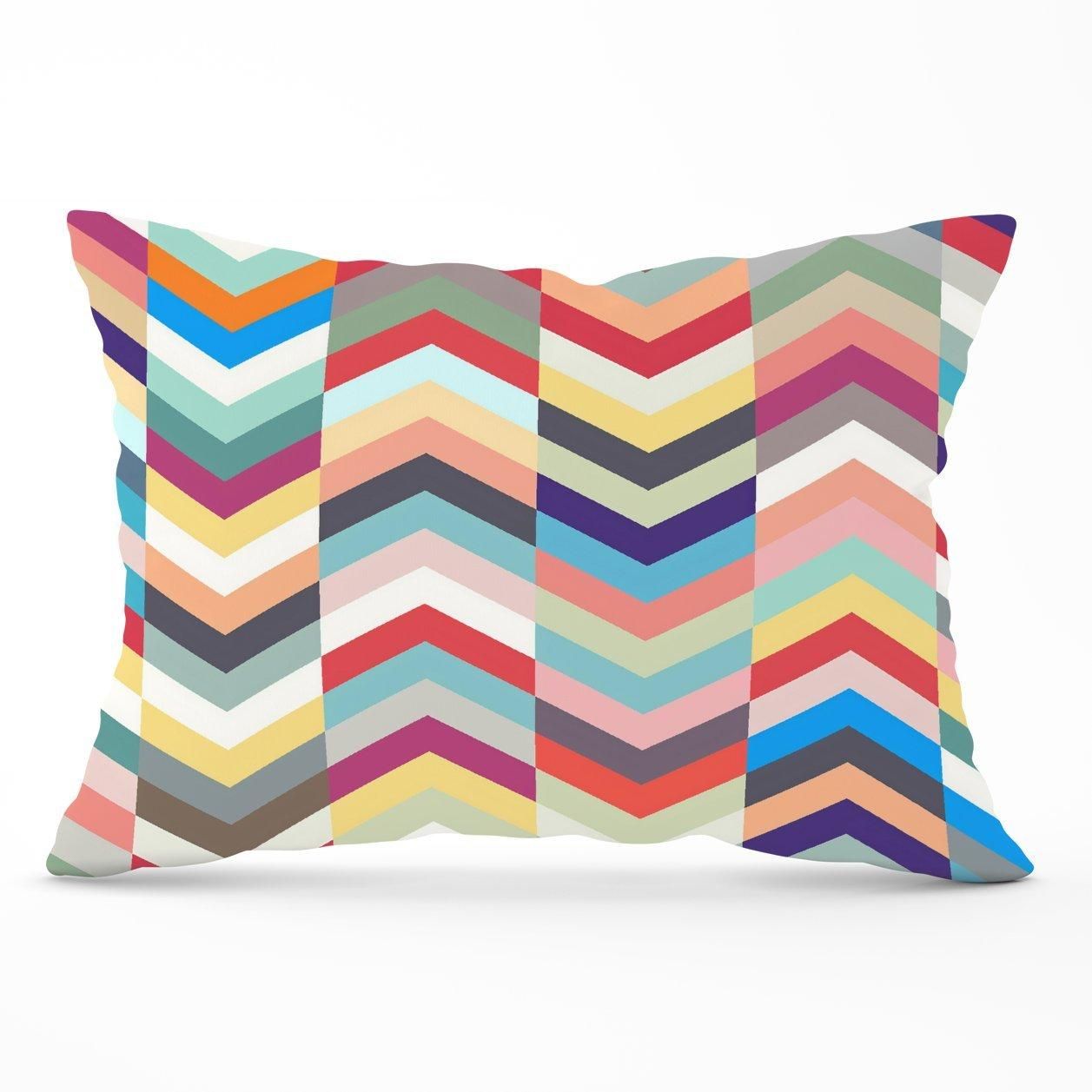 Warren Reed - Designer Geometric Multi Colored Chevron Pattern Cushions in Red