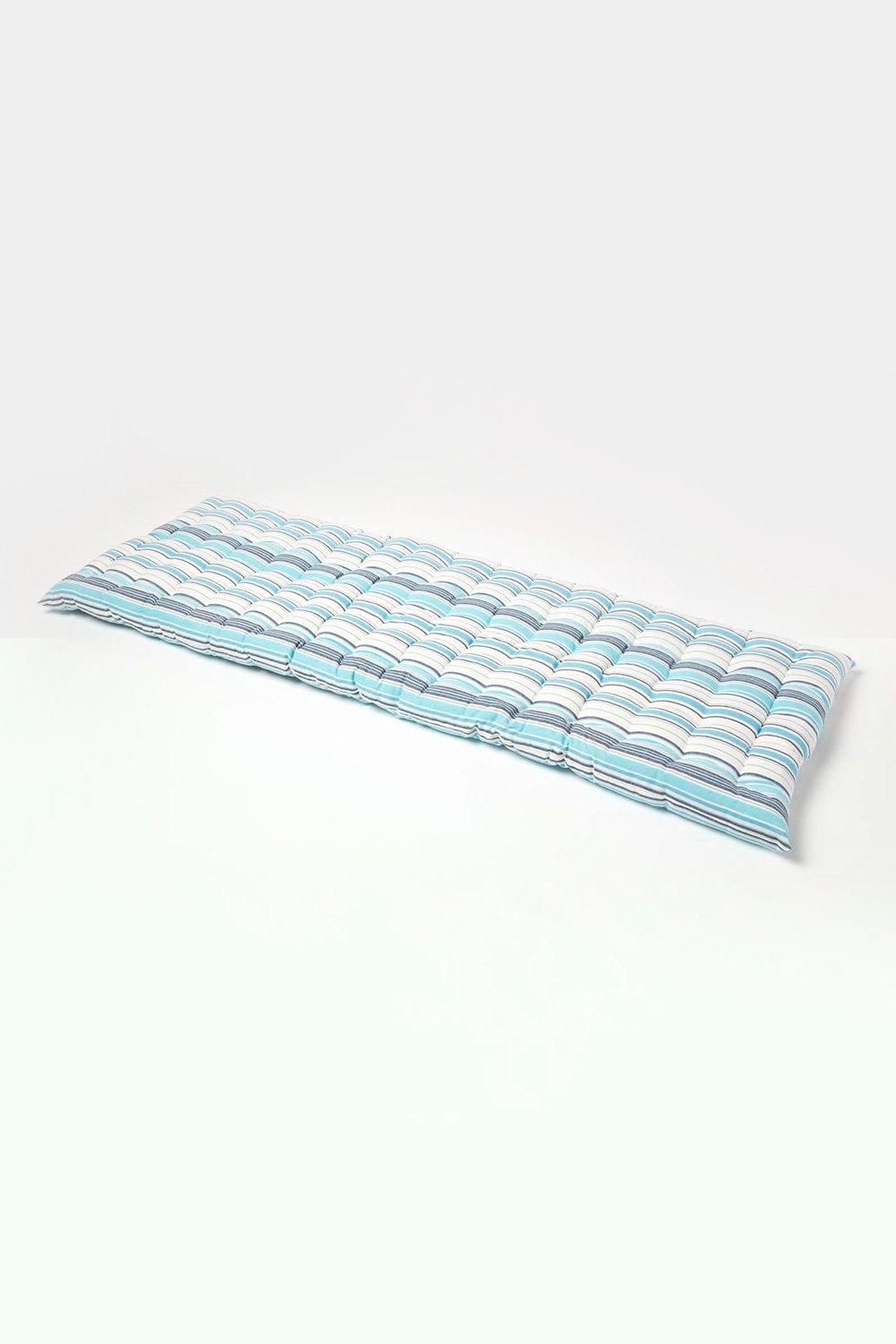 Homescapes Garden Bench Cushion Luxury 3 Seater Cotton Blue Striped Indoor Outdoor Pad