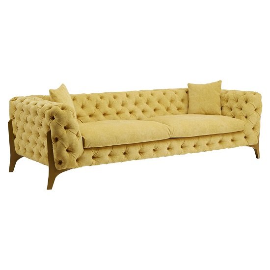 Medina Fabric 3 Seater Sofa In Yellow With Gold Metal Legs