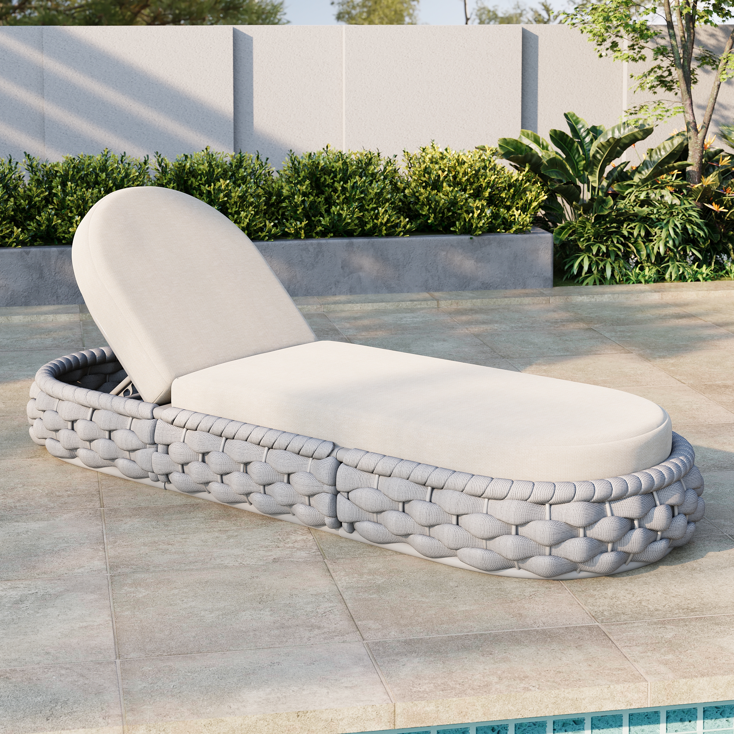 Cocaro Garden Aluminium & Rope Weave Adjustable Chaise Lounge in Grey & White
