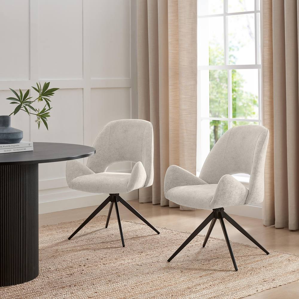 FurnitureboxUK 2x Layla Cream Fabric Swivel Dining Chairs