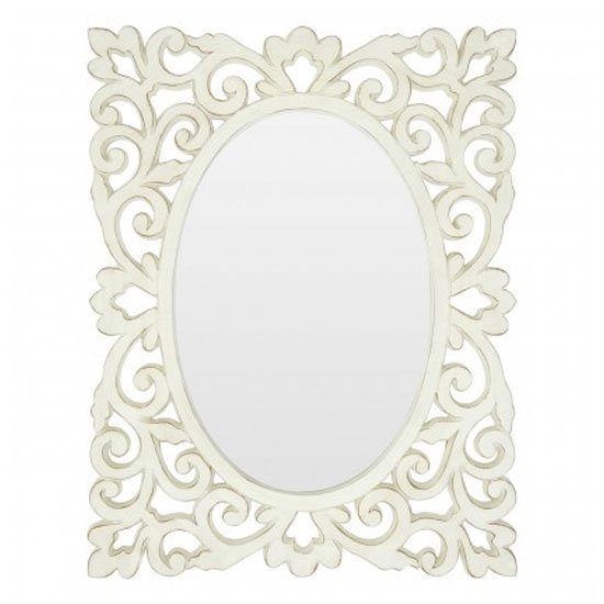 Stains Lace Design Wall Bedroom Mirror In Weathered White Frame