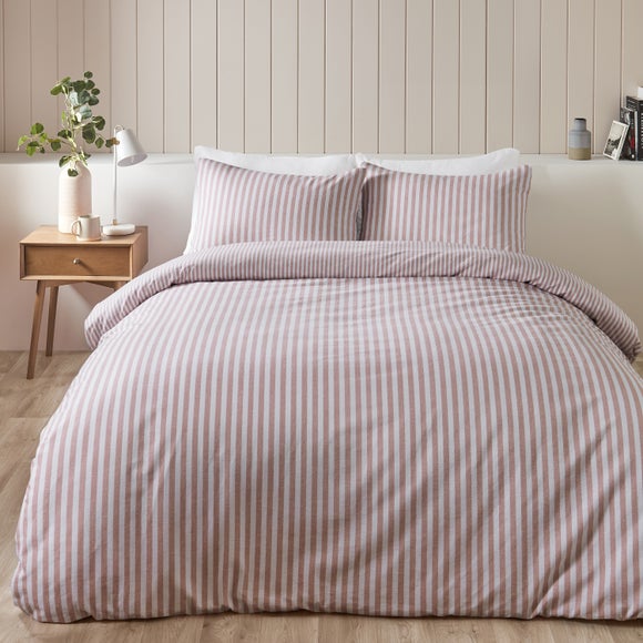 Catherine Lansfield Stripe 100% Brushed Cotton Reversible Duvet Cover & Pillowcase Set