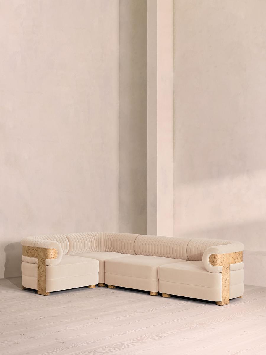 Caleb Modular L-Shape Sofa, Velvet, Porcelain, Blonde Burl