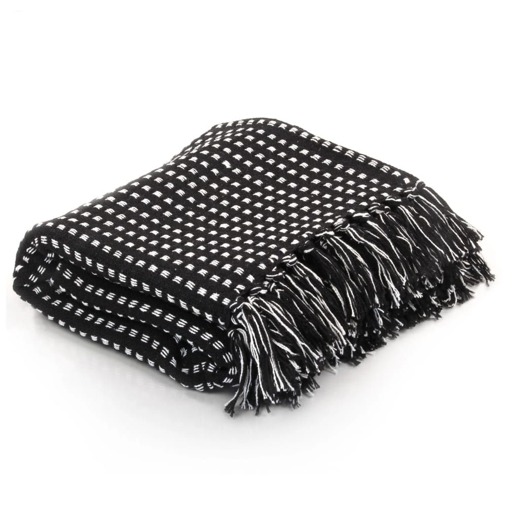 Berkfield Home Throw Cotton Squares 220x250 cm Black