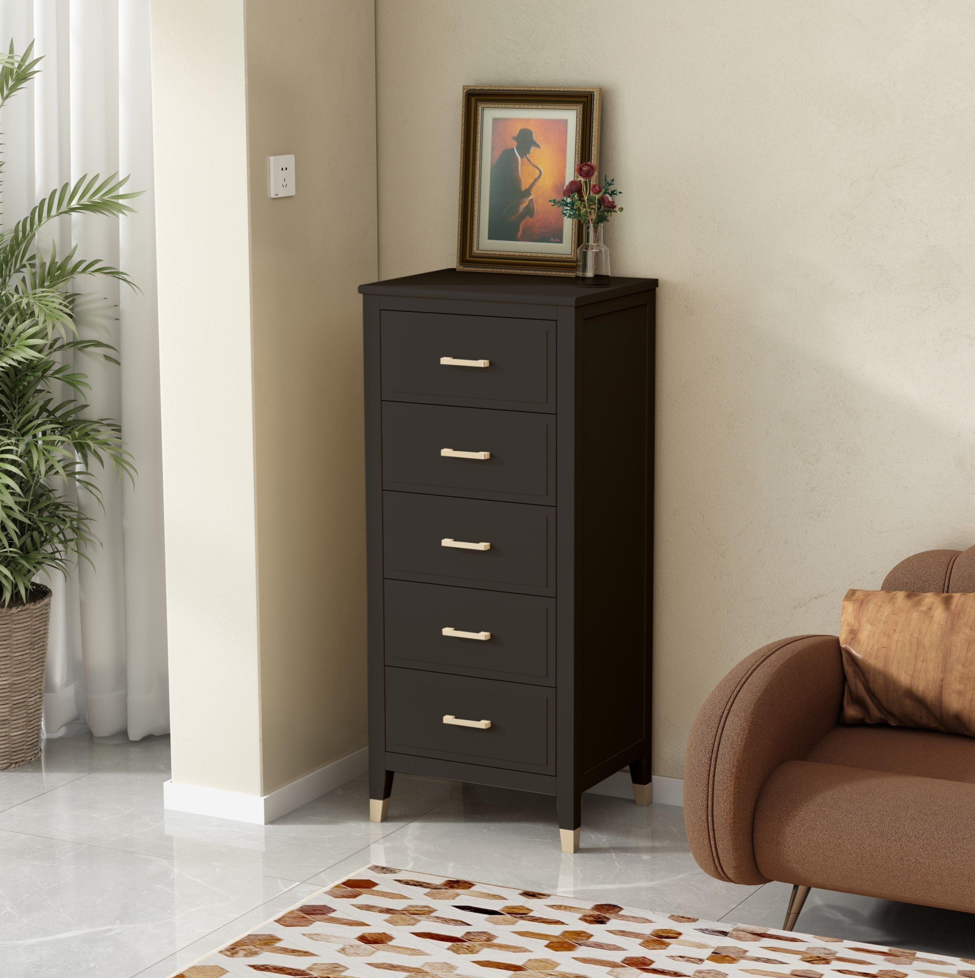 Cabinet Bits Palazzi 5 Drawer Narrow Chest of Drawers in Black