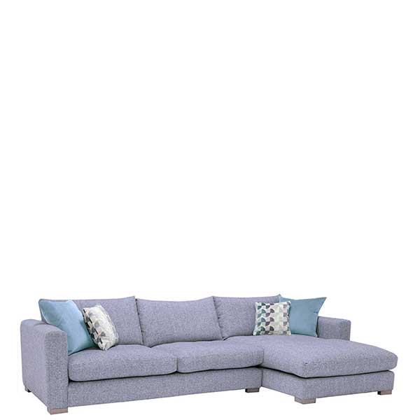 Fontella Large Right Hand Facing Chaise Fabric Sofa - Light Grey/Blue - W316 x D168 x H82cm - Barker & Stonehouse