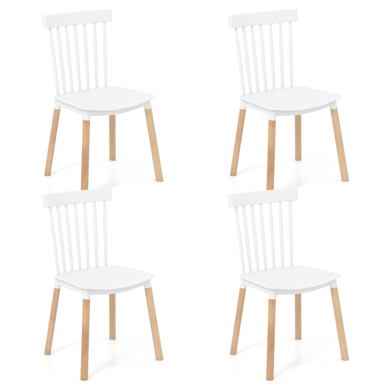 Costway Set of 4 Windsor Dining Chairs Kitchen Armless Side Chairs-White in White