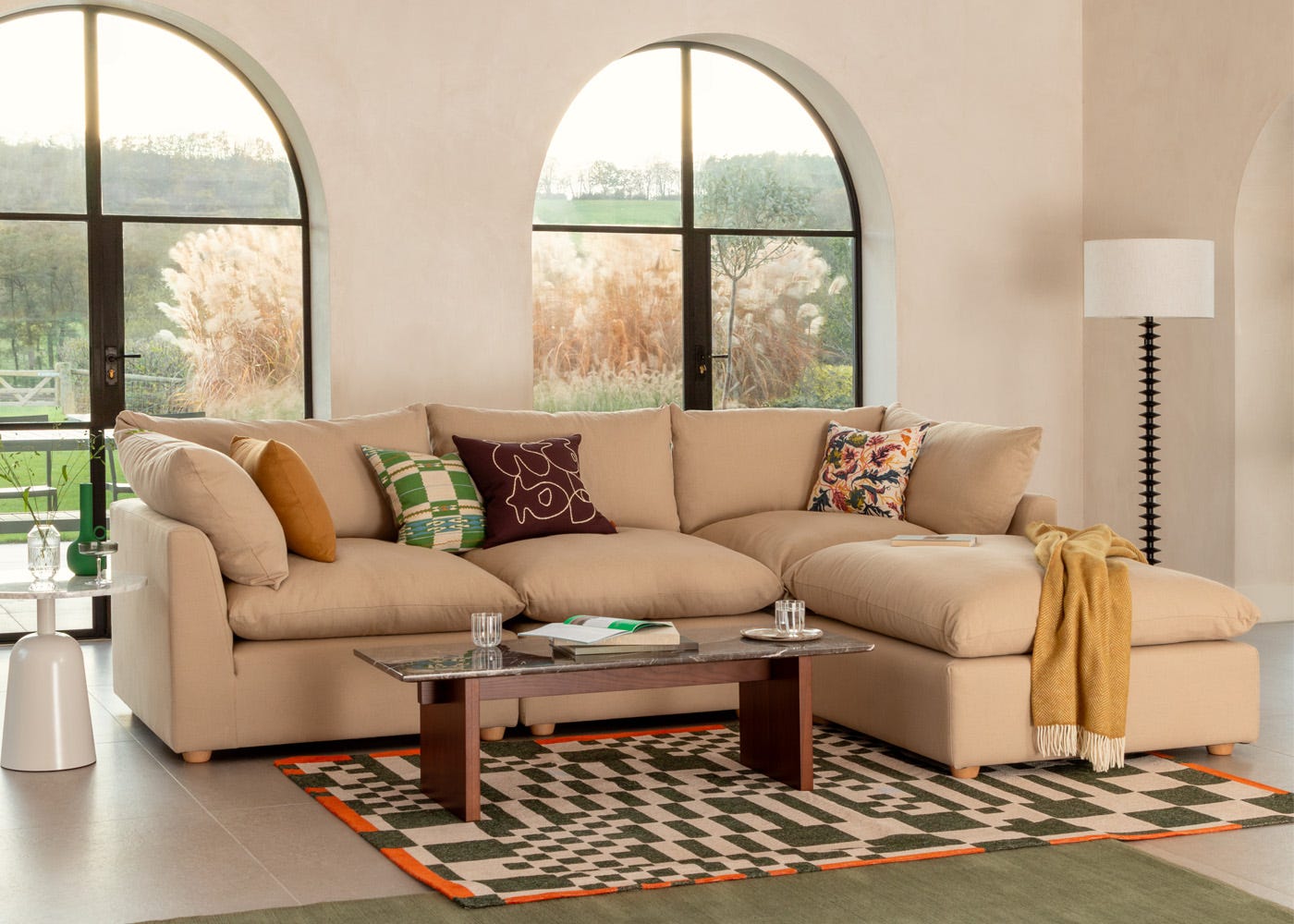 Heal's Astrid Right Hand Facing Corner Sofa Smart Cotton Linen Sahara Natural Beech Feet 2