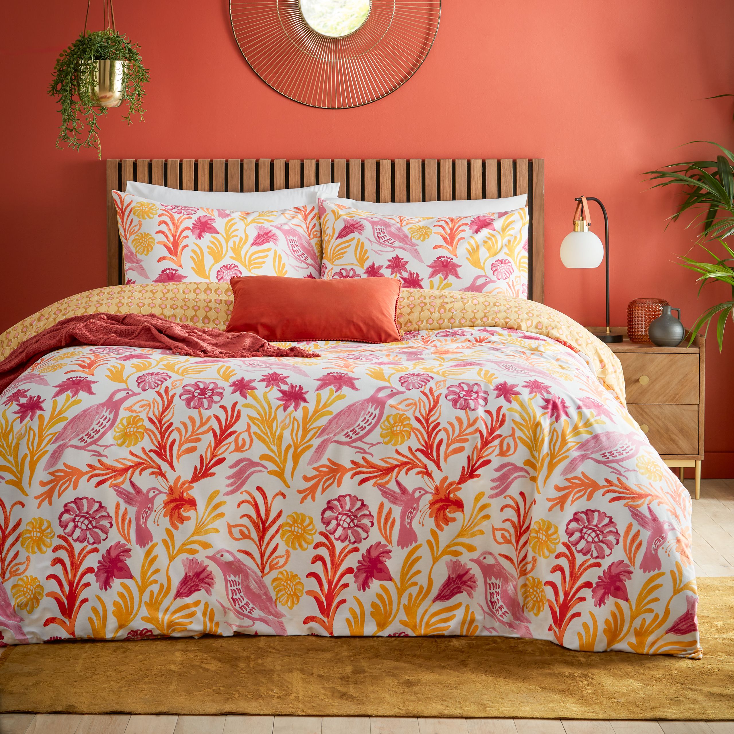 Furn Alentejo Floral Bird Duvet Cover Set in Orange