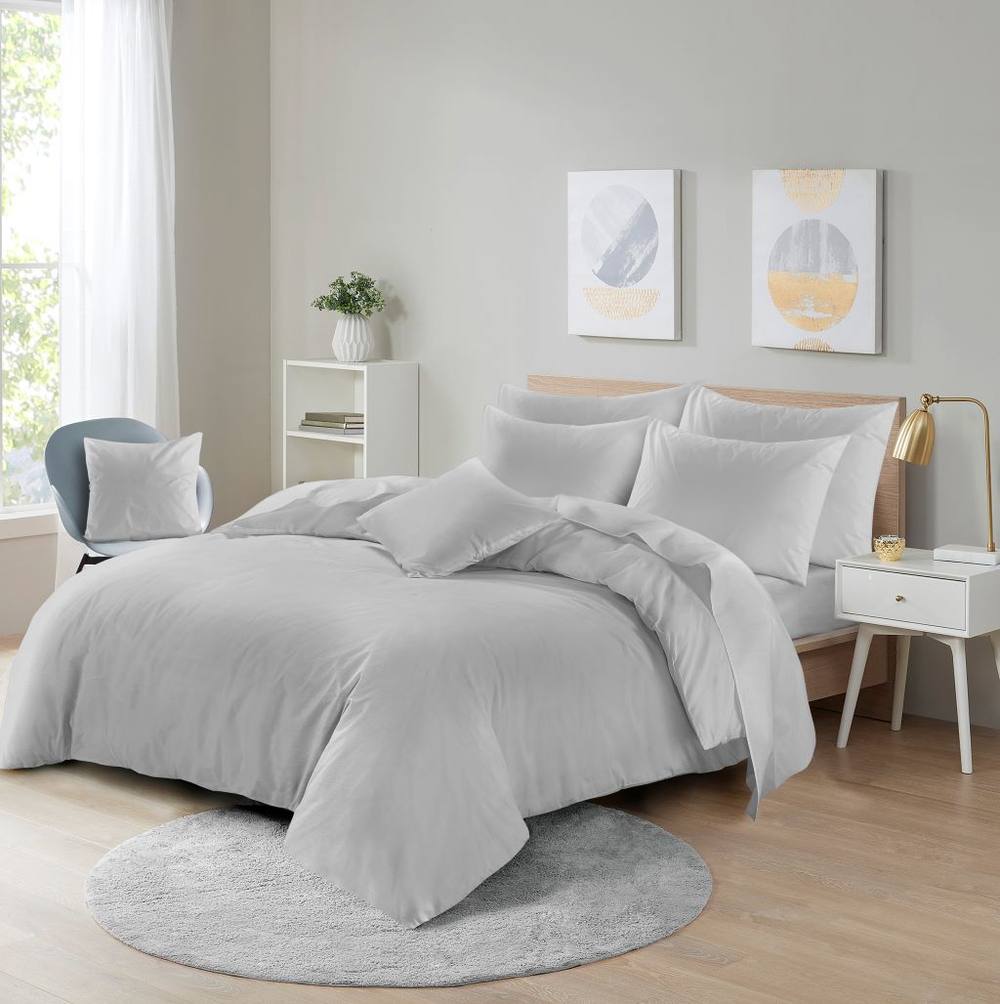 Homes-Linen Ultra Soft Microfibre Duvet Cover Set Breathable Wrinkle-Free Bedding in Silver