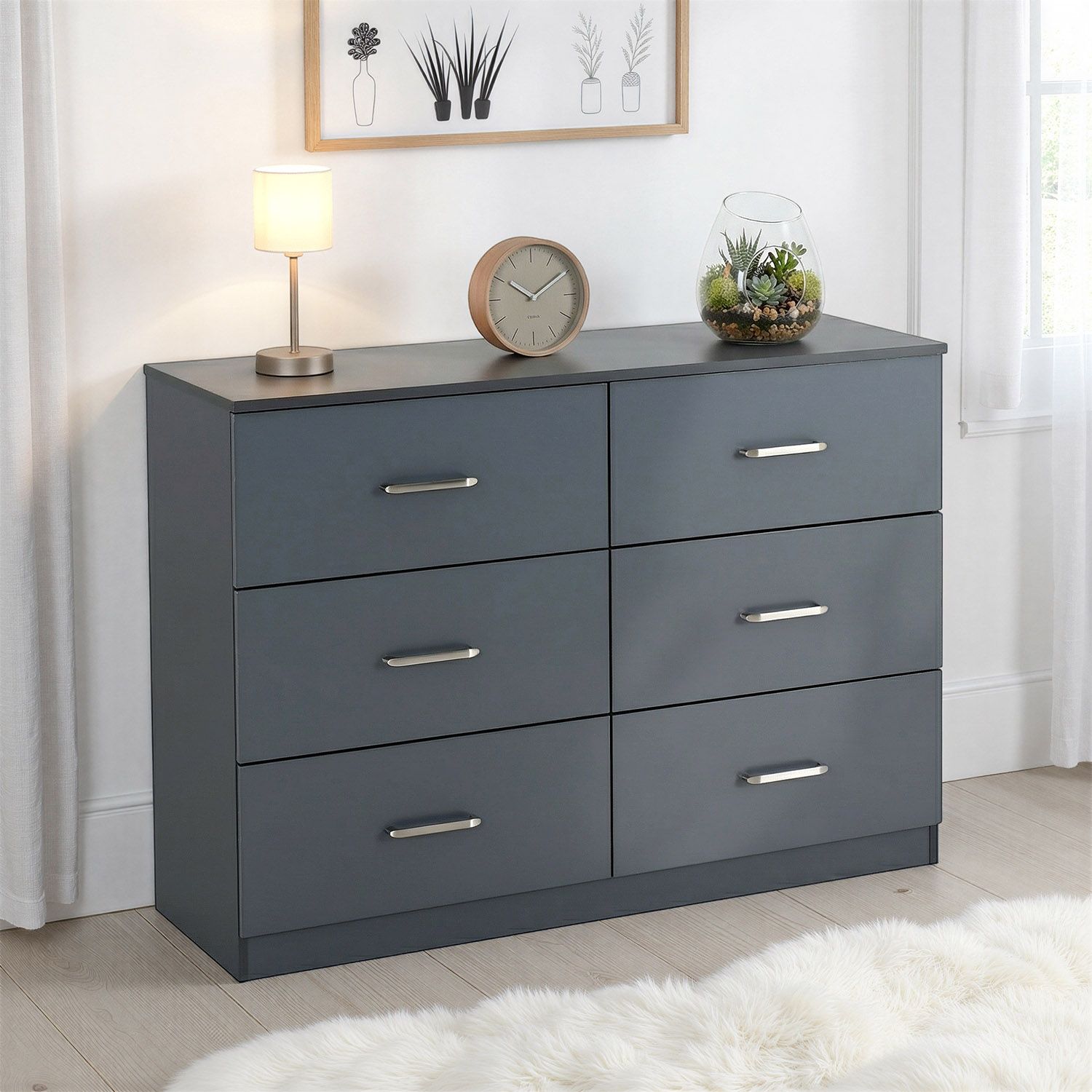 Seconique Dakotia 6 Drawer Chest in Dark Grey